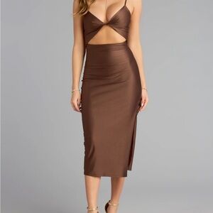 Brown Cut-Out Midi Dress xs